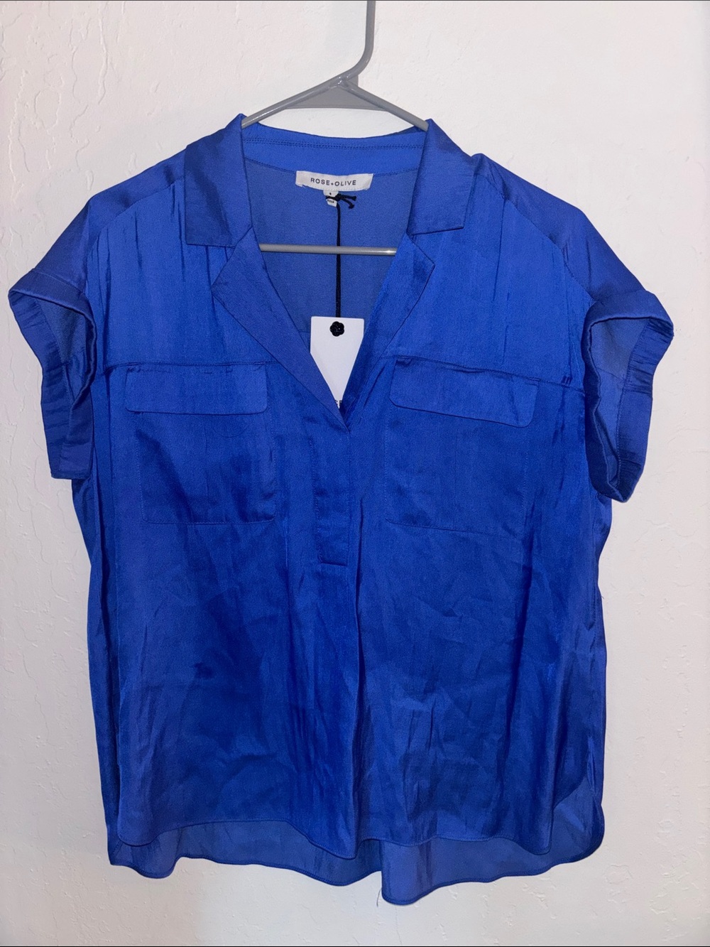 Rose & Olive Women’s Cobalt Blue Short Sleeve V-Neck Blouse